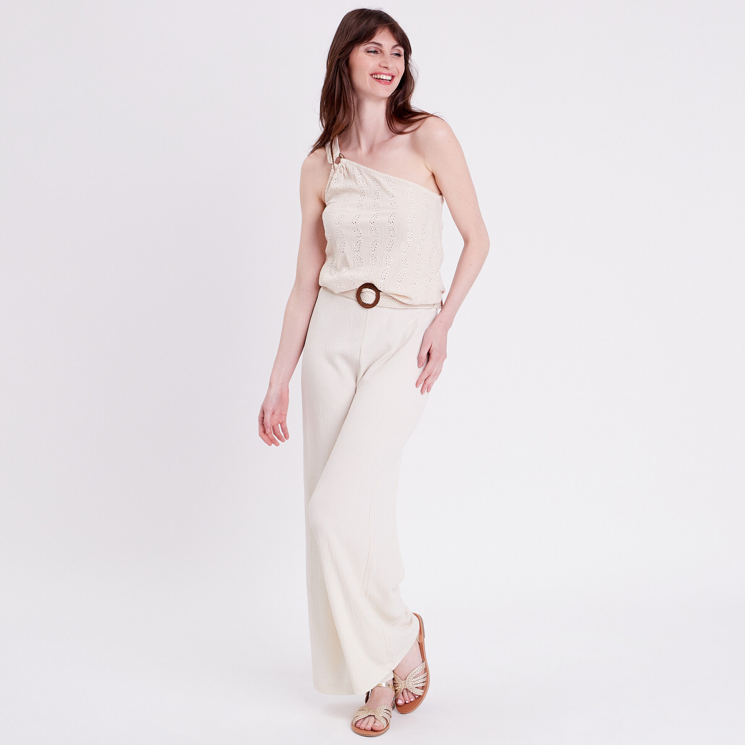 Débardeur asymétrique brodé ecru femme | Cache Cache