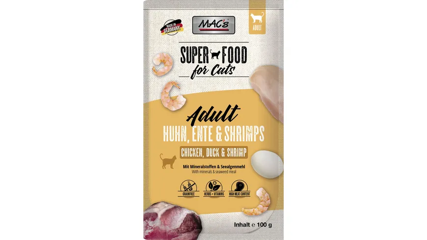 MAC's CAT Katzennassfutter Pouchpack Huhn, Ente & Shrimps 100 g