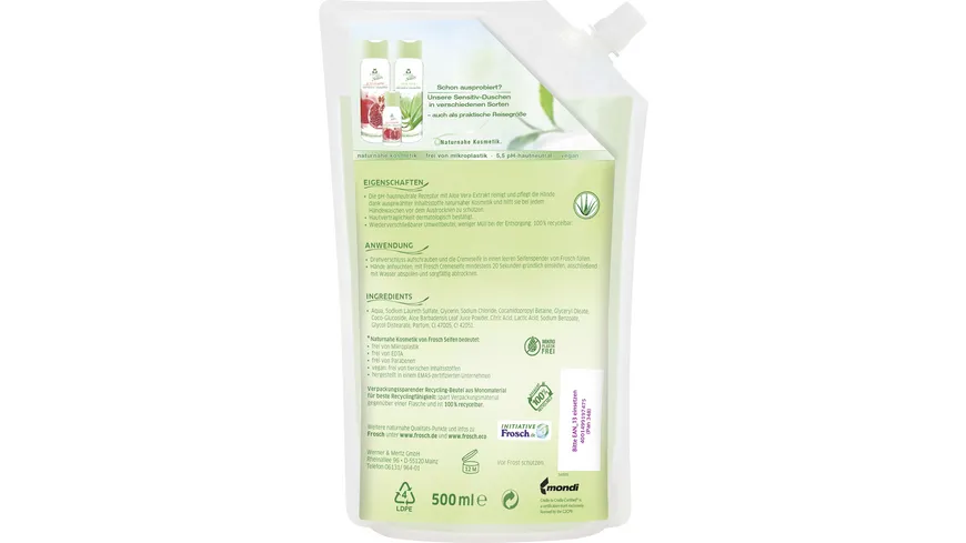 Frosch Reine Pflege Aloe Vera Cremeseife 500 ml Nachfüllbeutel 500 ml