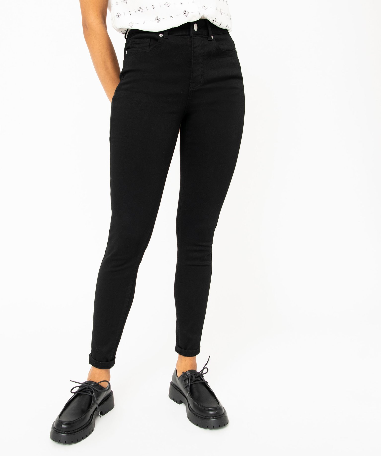 Jean Skinny taille haute stretch femme noir | GEMO