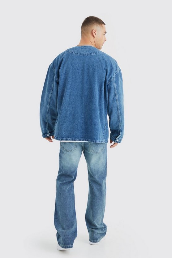 Langärmliges Denim Baseball-Hemd