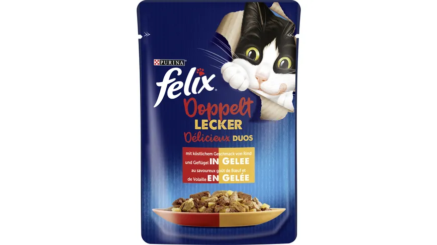 PURINA FELIX So gut wie es aussieht Doppelt Lecker in Gelee mit Rind und Geflügel Katzennassfutter 85 g