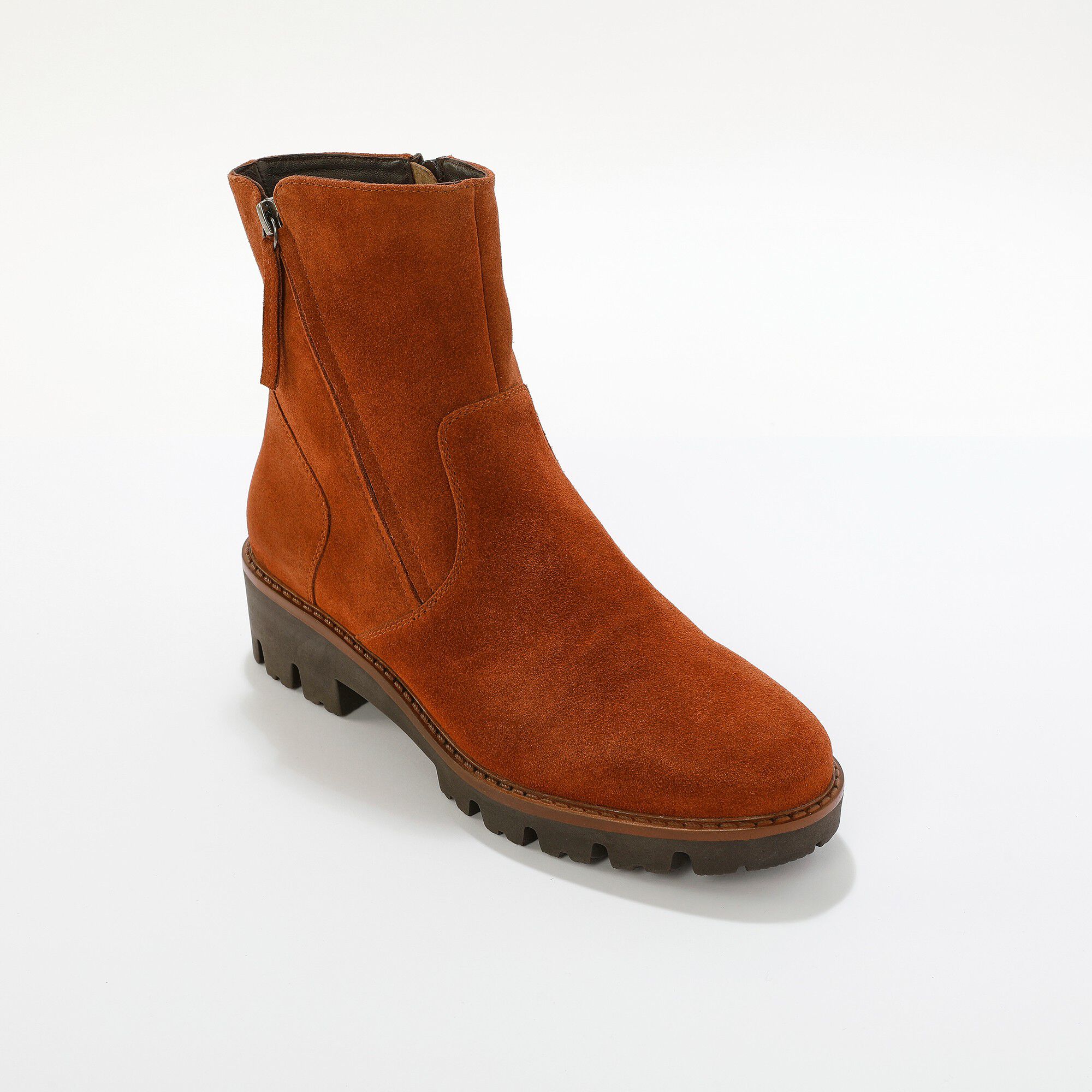 Boots zippées en cuir doublées, semelle crantée