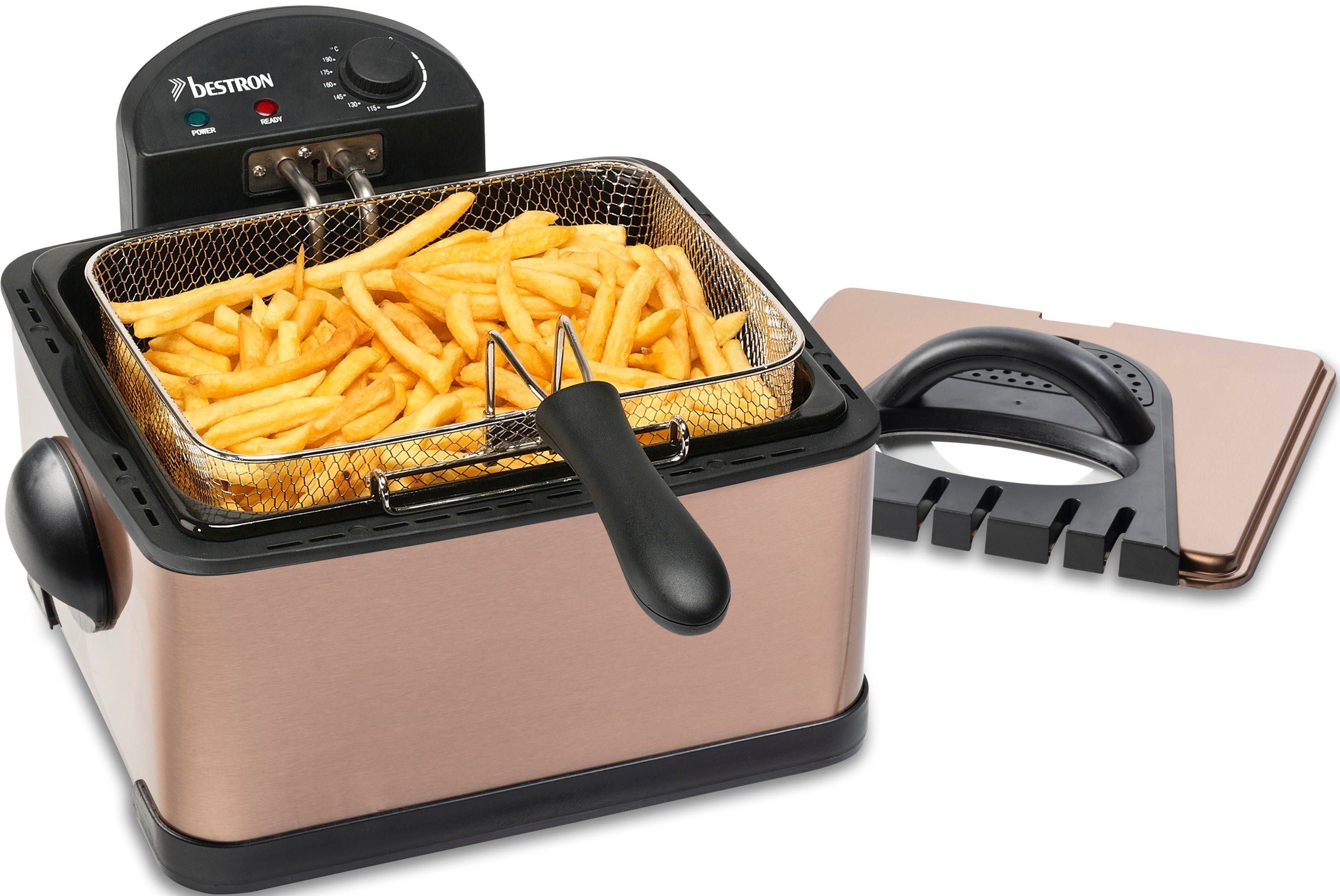 bestron Fritteuse DF402CO XL, 2000 W, 3 Körben, Kaltzonentechnologie, Ölbehälter herausnehmbar, 4 L
