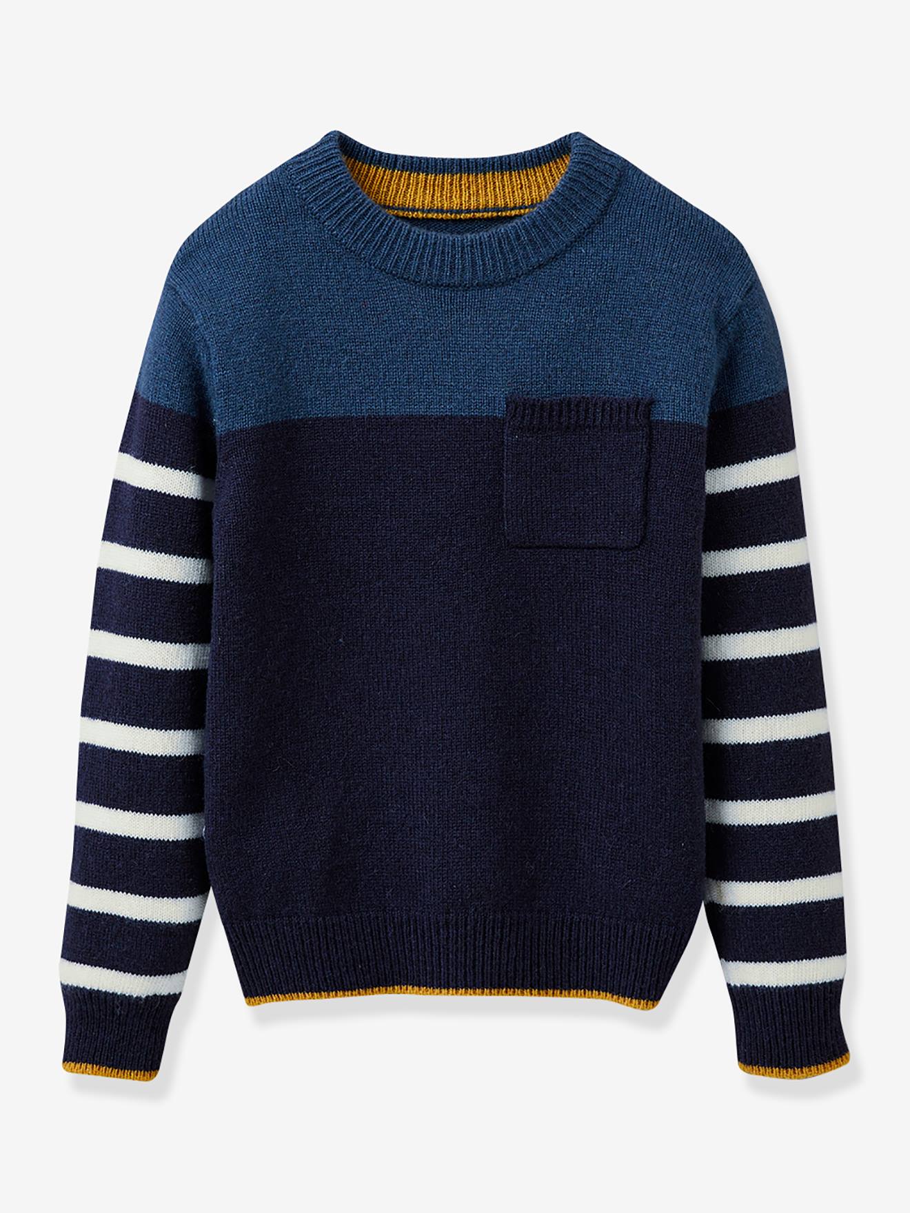 Pull colorblock garçon en Lambswool CYRILLUS marine