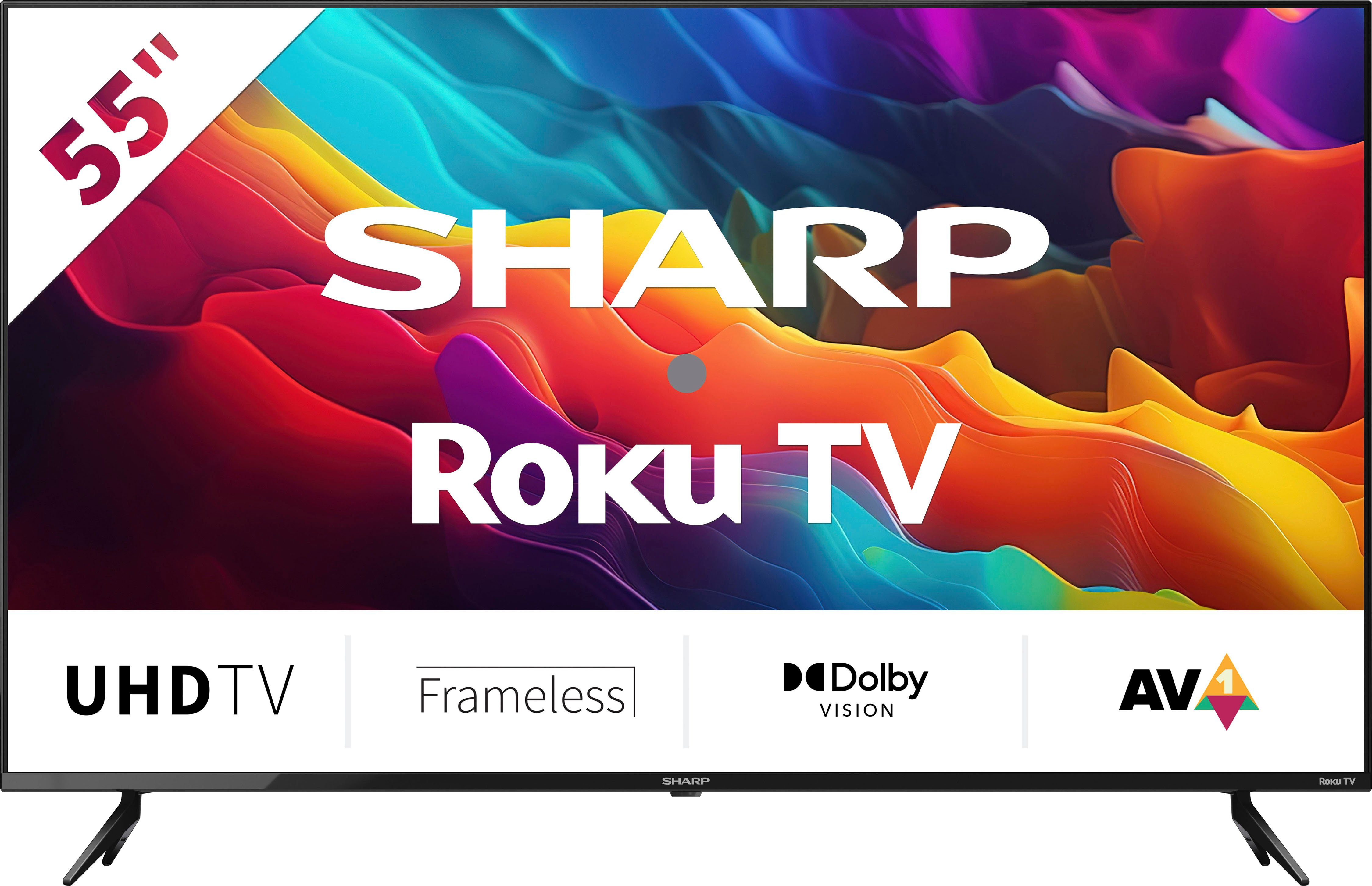 Sharp 55FJ2E LED-Fernseher (139 cm/55 Zoll, 4K Ultra HD, Smart-TV, Roku TV nur in Deutschland verfügbar, Rahmenlos, HDR10, Dolby Digital)