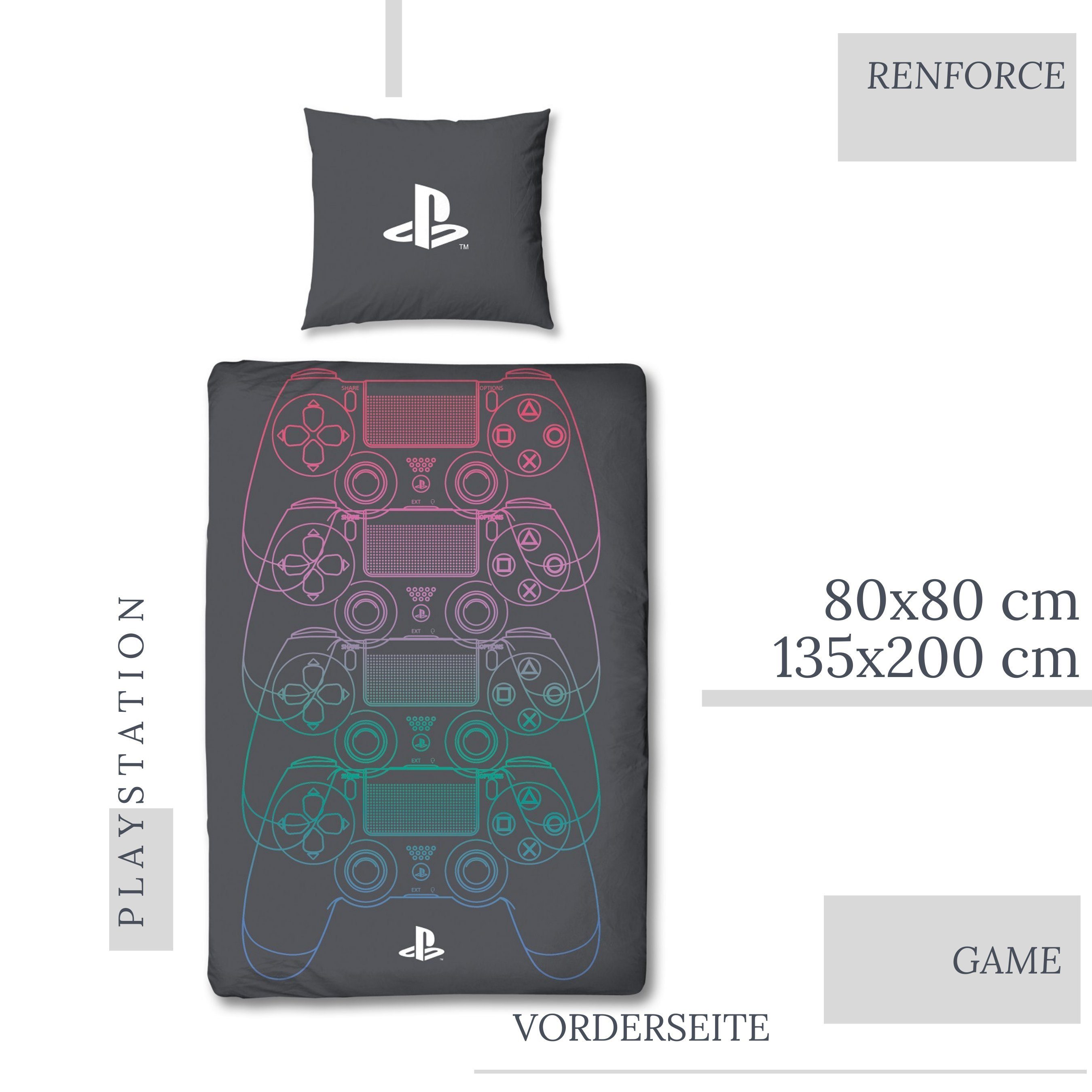 Bettwäsche PlayStation 5 135x200 + 80x80 cm, 100 % Baumwolle, MTOnlinehandel, Renforcé, 2 teilig, offiziell lizenzierte PlayStation Bettwäsche für alle Konsole Fans
