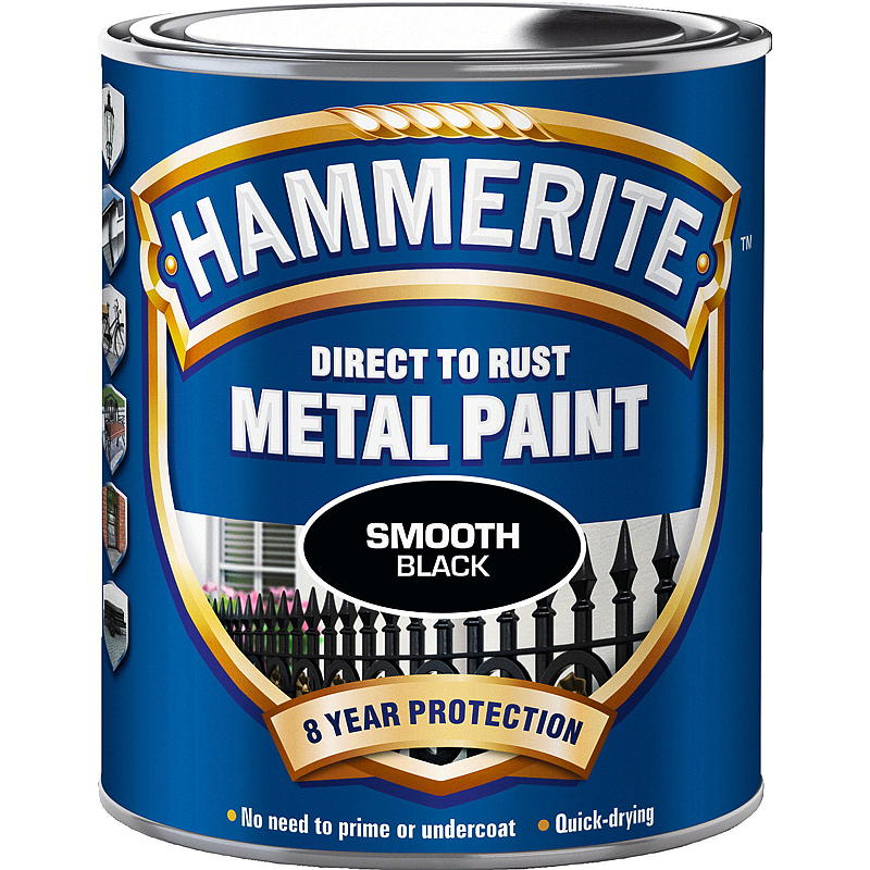 Hammerite Metallfarge Glatt, sort, Hammerite