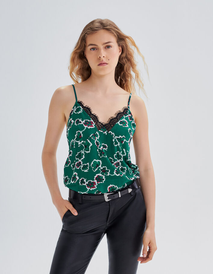 Top vert esprit lingerie imprimé maxi floral Femme