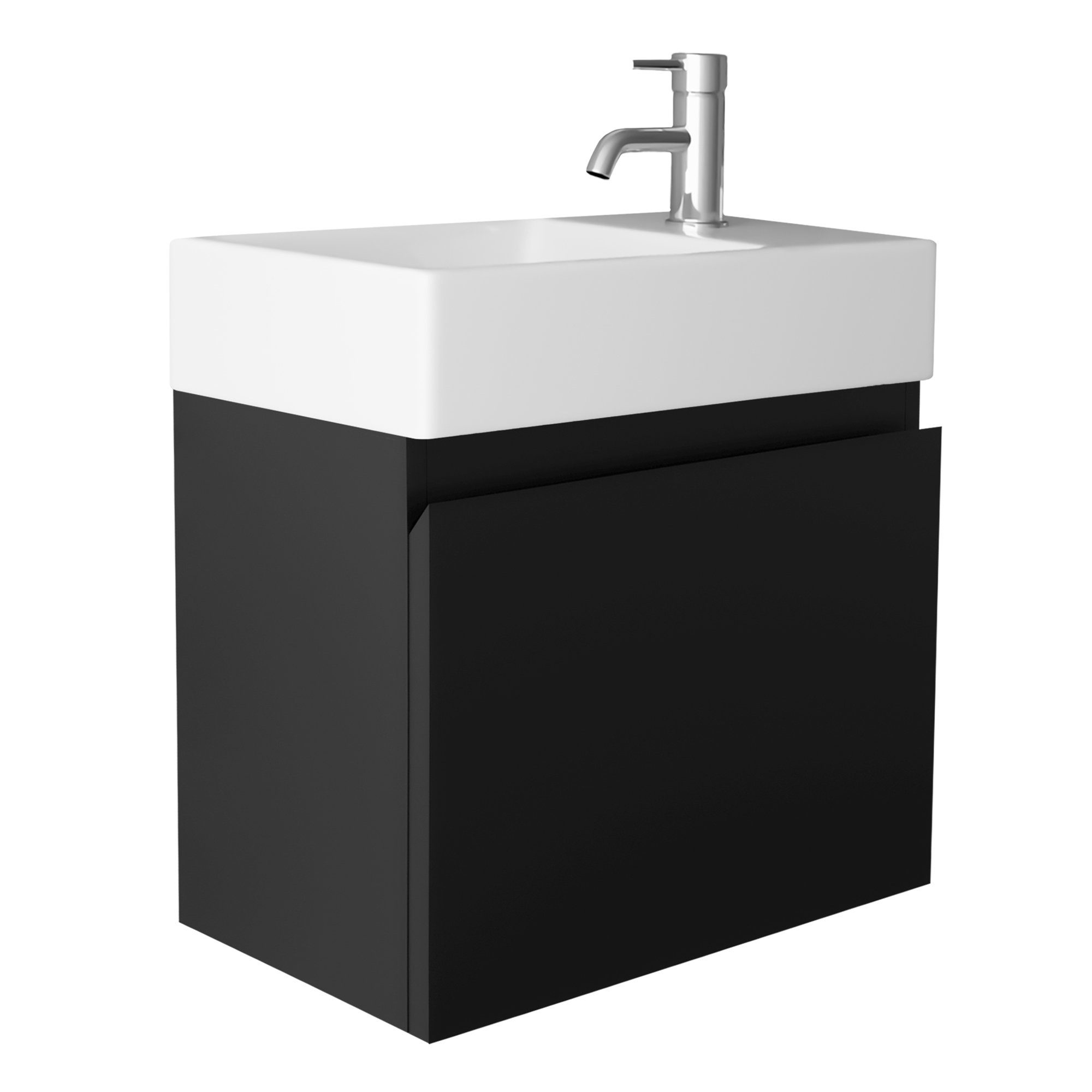 Alpenberger Badmöbel-Set - Badezimmermöbel - Badschrank Komplett Vormontiert, (2-tlg., Vormontierter Hängeschrank mit Aufsatzwaschbecken), Waschtischunterschrank Schwarz mit Softclose