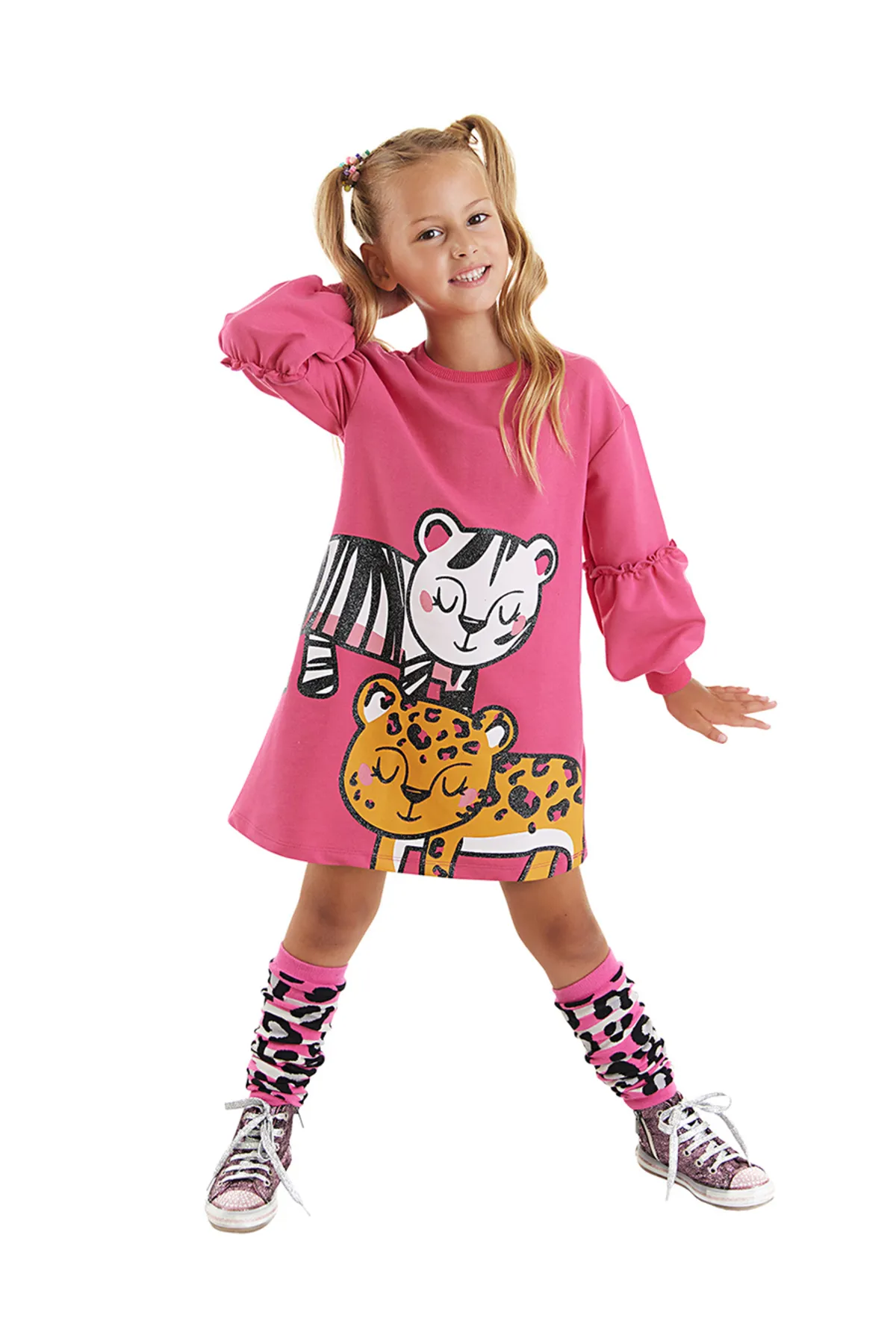 MSHB&G  Rosa Kleid für Mädchen mit Leopardenmuster und Zebramuster
