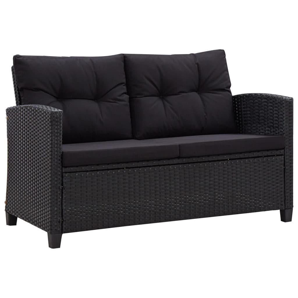 vidaXL Loungesofa 2-Sitzer-Gartensofa mit Kissen Schwarz 124 cm Poly Rattan, 1 Teile