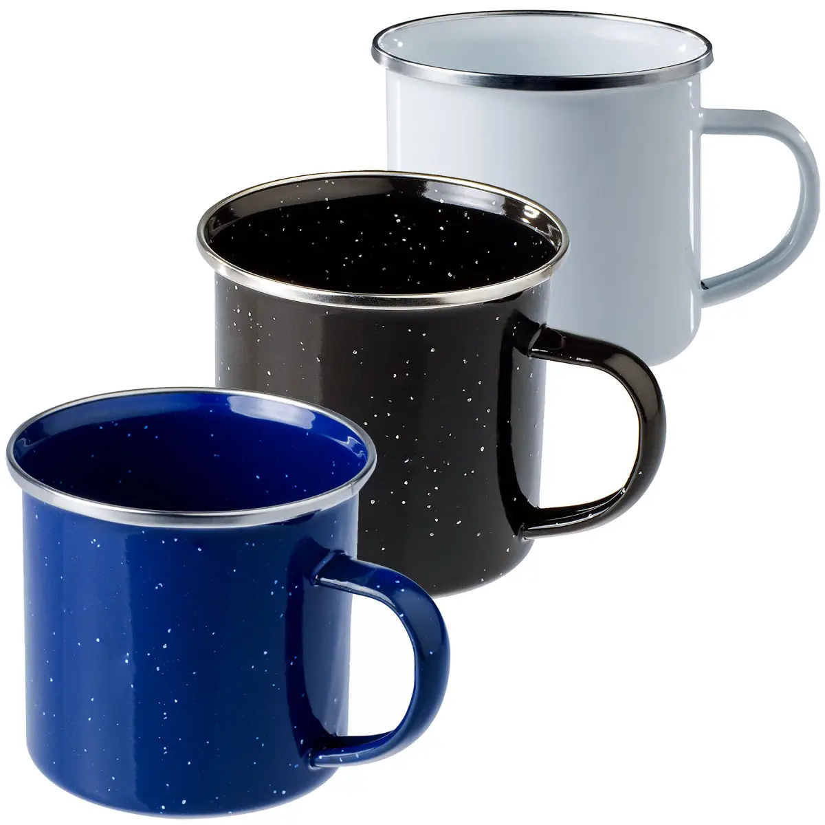 Tasse Emaille mit Edelstahlrand versch. Farben