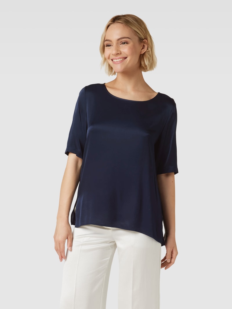 Blusenshirt aus Viskose mit U-Boot-Ausschnitt in marineblau