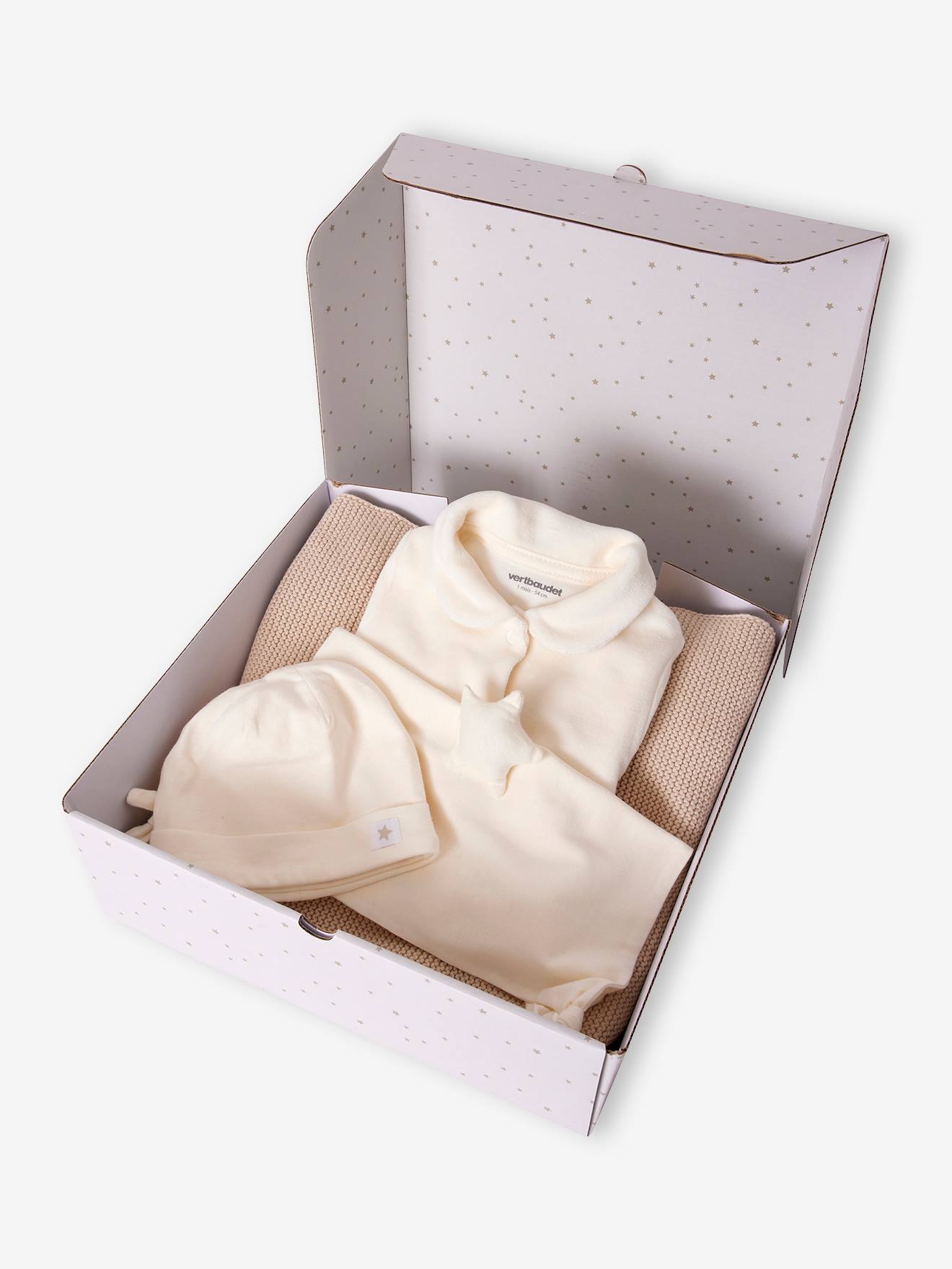 Vertbaudet 4-teiliges Baby-Geschenkset Oeko-Tex, personalisierbar - wollweiß