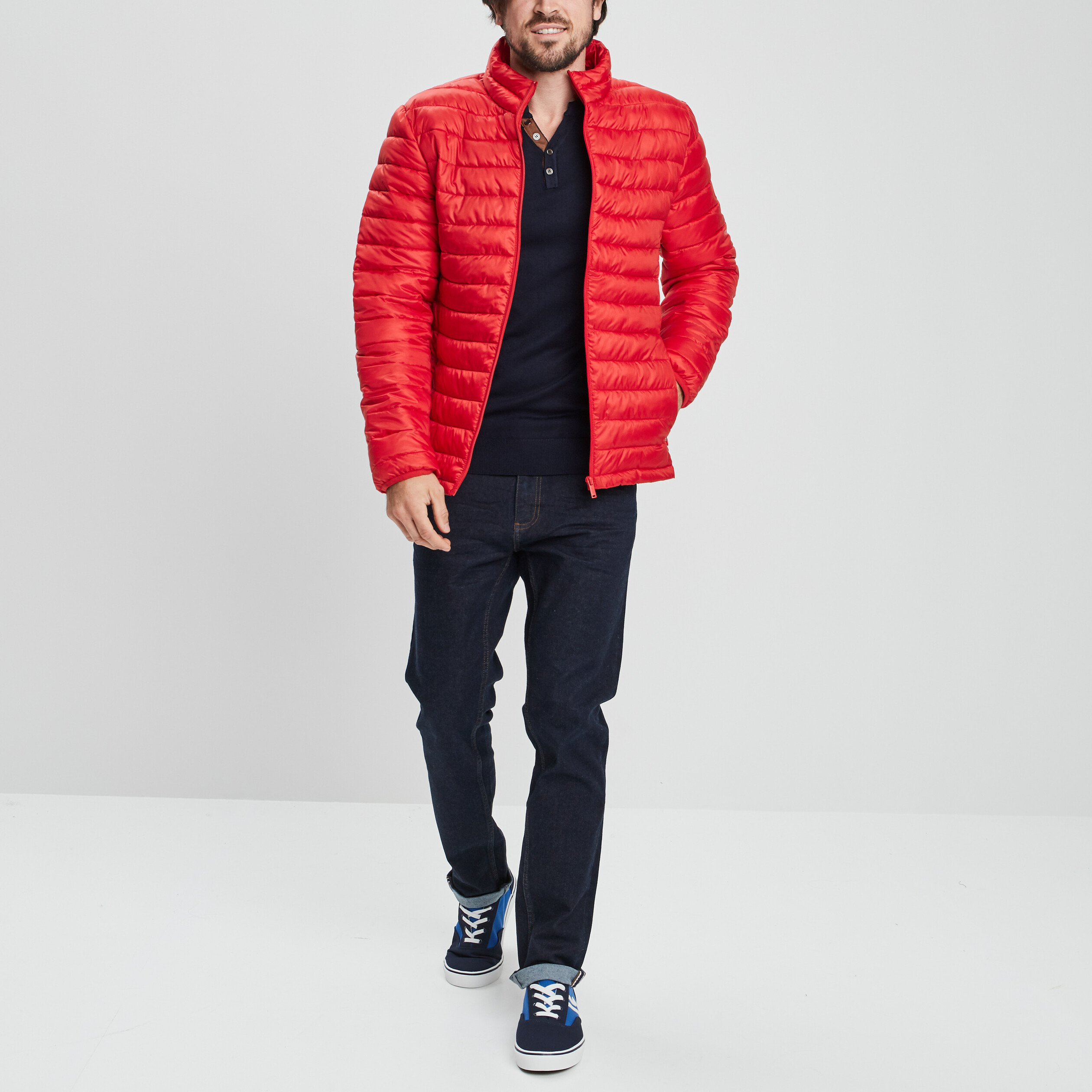 Doudoune droite légère col montant rouge homme | La Halle