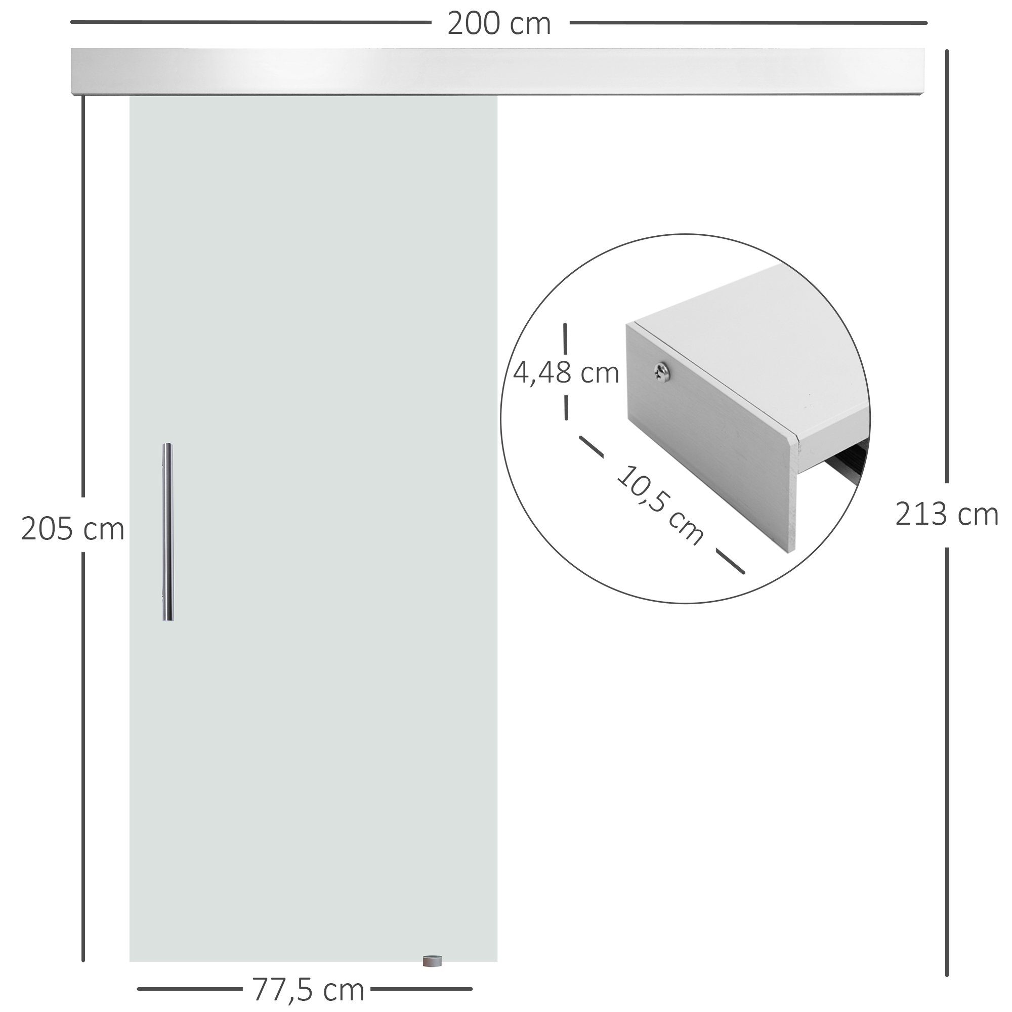 HOMCOM Glasschiebetür Glas Schiebetür mit Griffstange