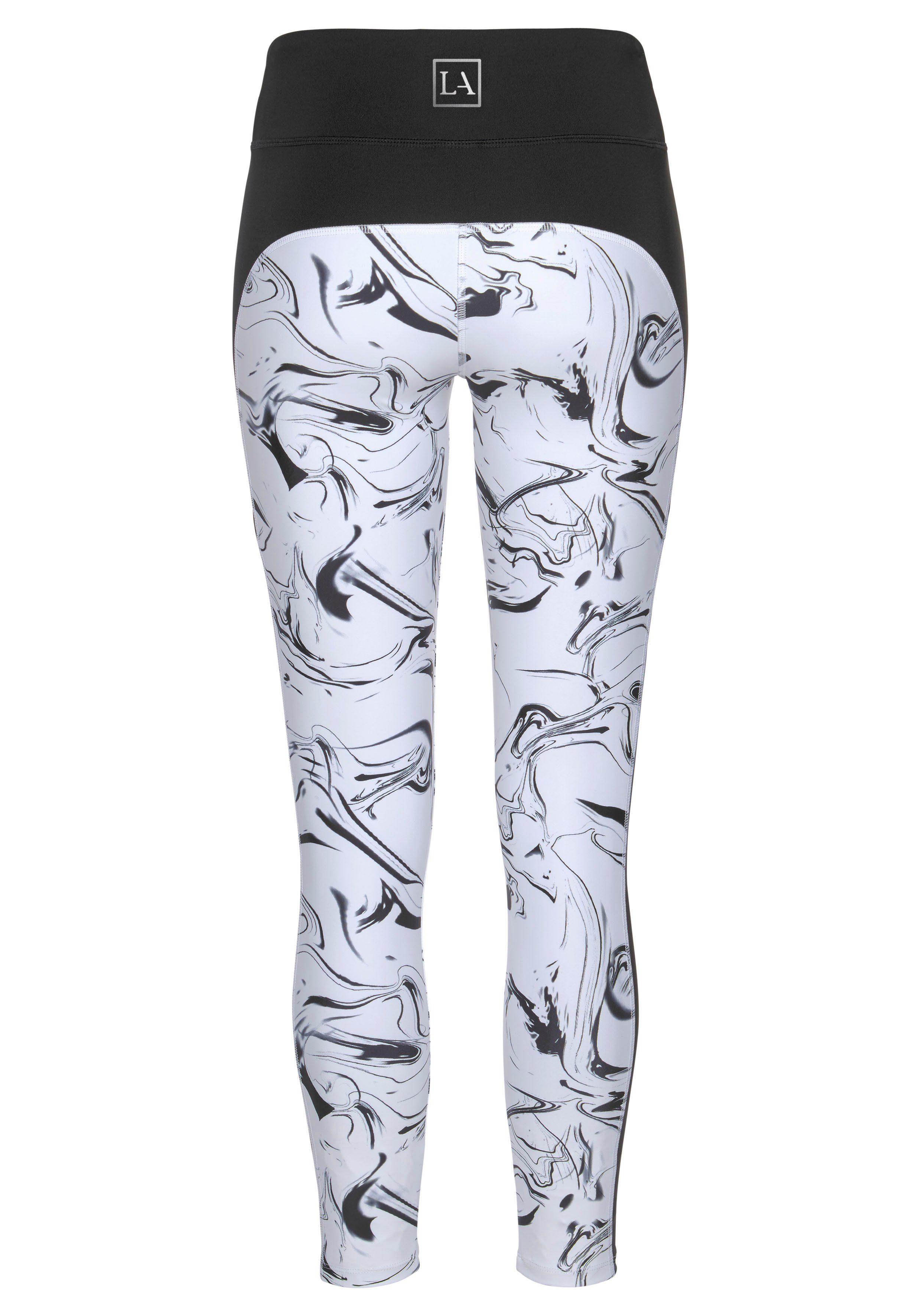 LASCANA ACTIVE Leggings White Marble im Marmor-Muster mit Seitenstreifen