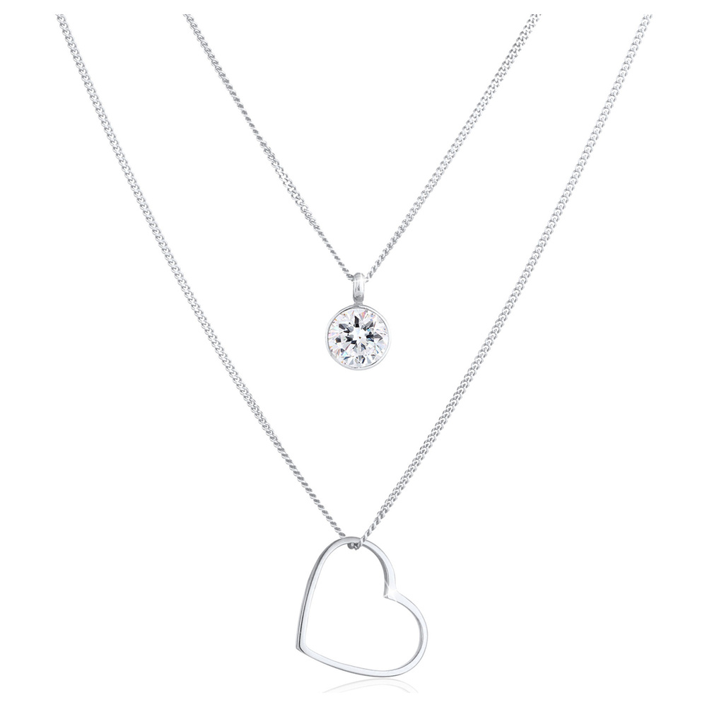 Elli Elli Collier Collier femme layering avec pendentif coeur et cristal en argent 925 collier