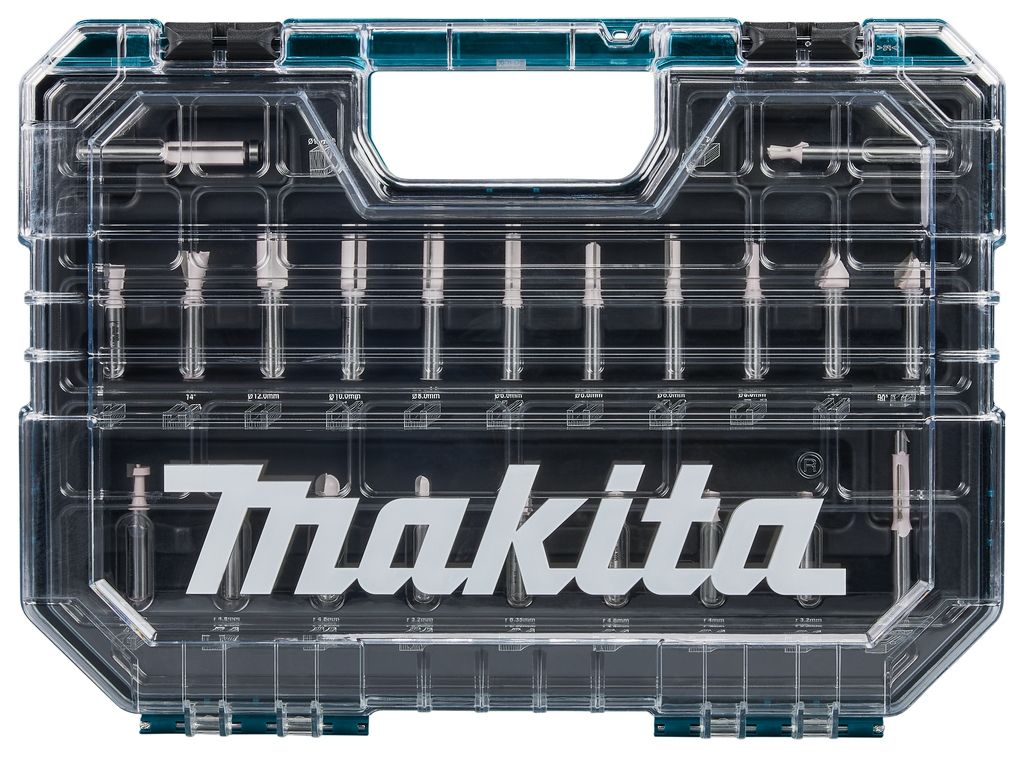 Set de freze Makita Accessories D-74784, 8 mm, 22 de piese în cutie de plastic
