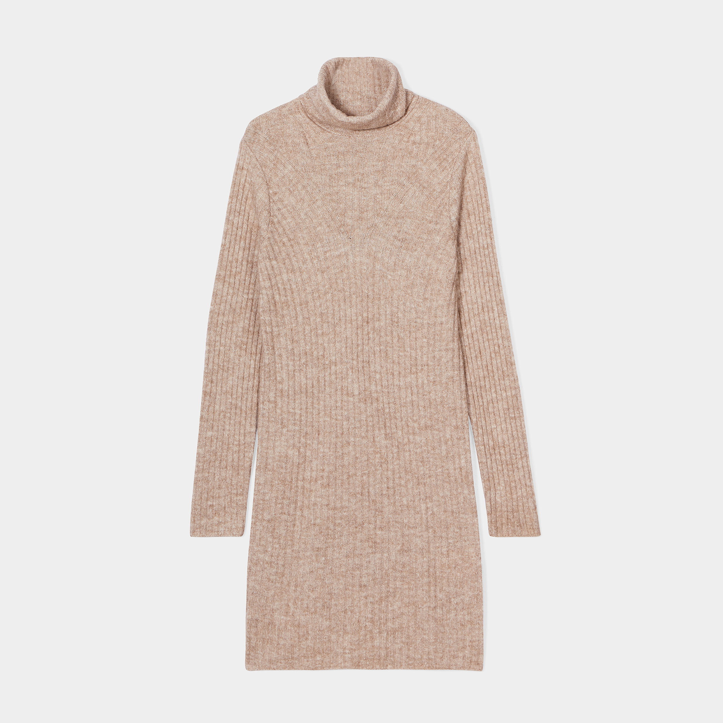 Robe pull courte col roulé côtelée sable femme | La Halle