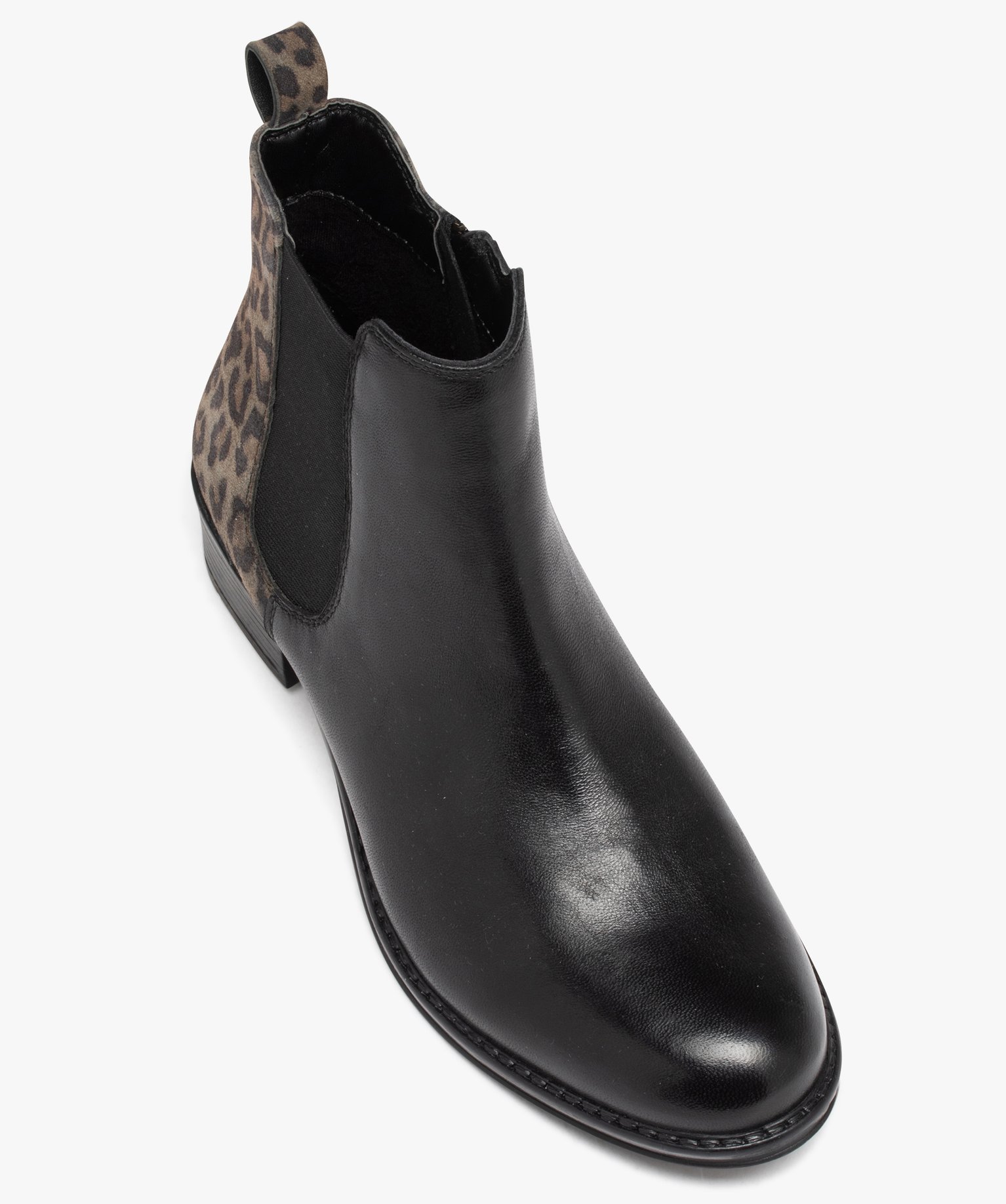 Bottines femme à talon dessus en cuir bicolore imprimé lé... noir | GEMO