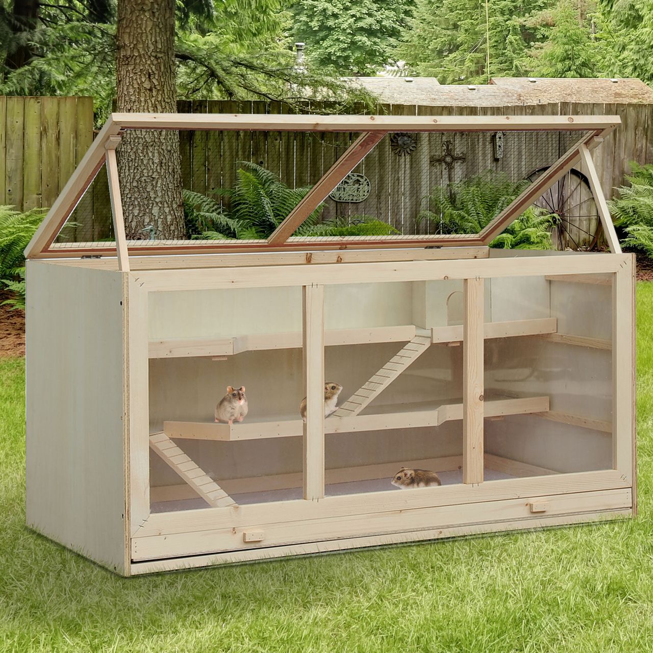 PawHut Hamsterkäfig Nagerkäfig Kleintierstall aus Holz Kleintierkäfig Naturholz