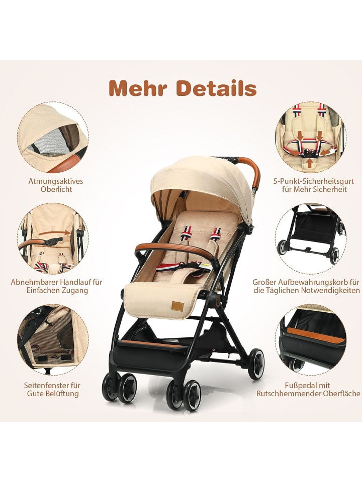 COSTWAY Kinderwagen in Beige günstig kaufen 70x40 cm