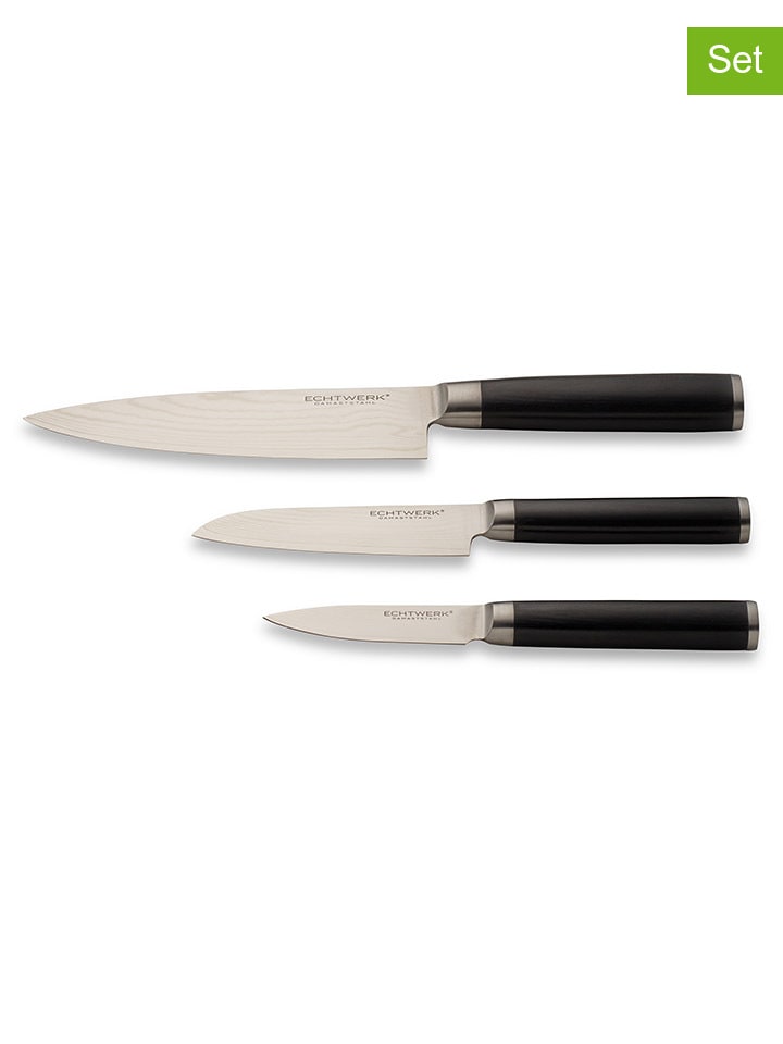 Echtwerk 3tlg. Set: Damast-Messer in Schwarz/ Silber günstig kaufen onesize