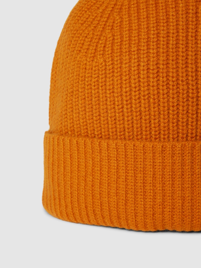 Beanie aus reinem Kaschmir mit breitem Umschlag in orange