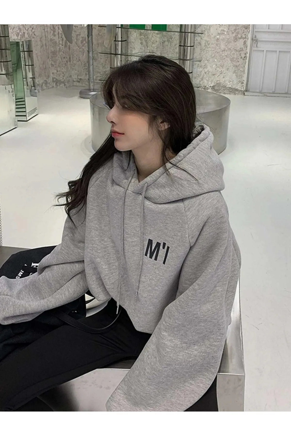 Know  Graues Damen-Sweatshirt mit Print in Übergröße M