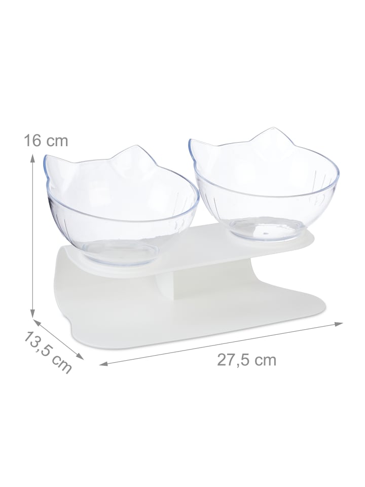 relaxdays Katzen-Doppelnapf in Weiß/ Transparent -  (B)27,5 x (H)16 x (T)13,5 cm günstig kaufen onesize