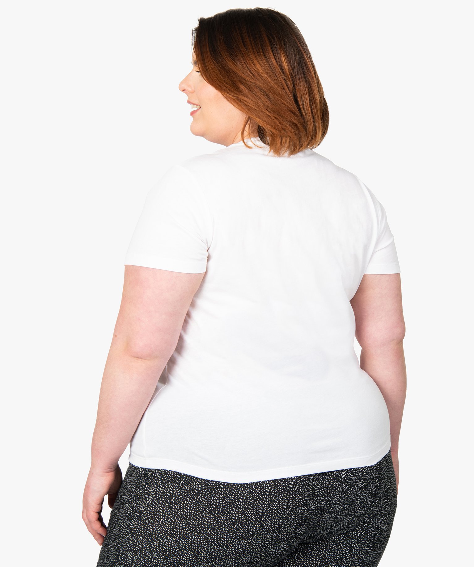 Tee-shirt femme grande taille à manches courtes et col V blanc | GEMO