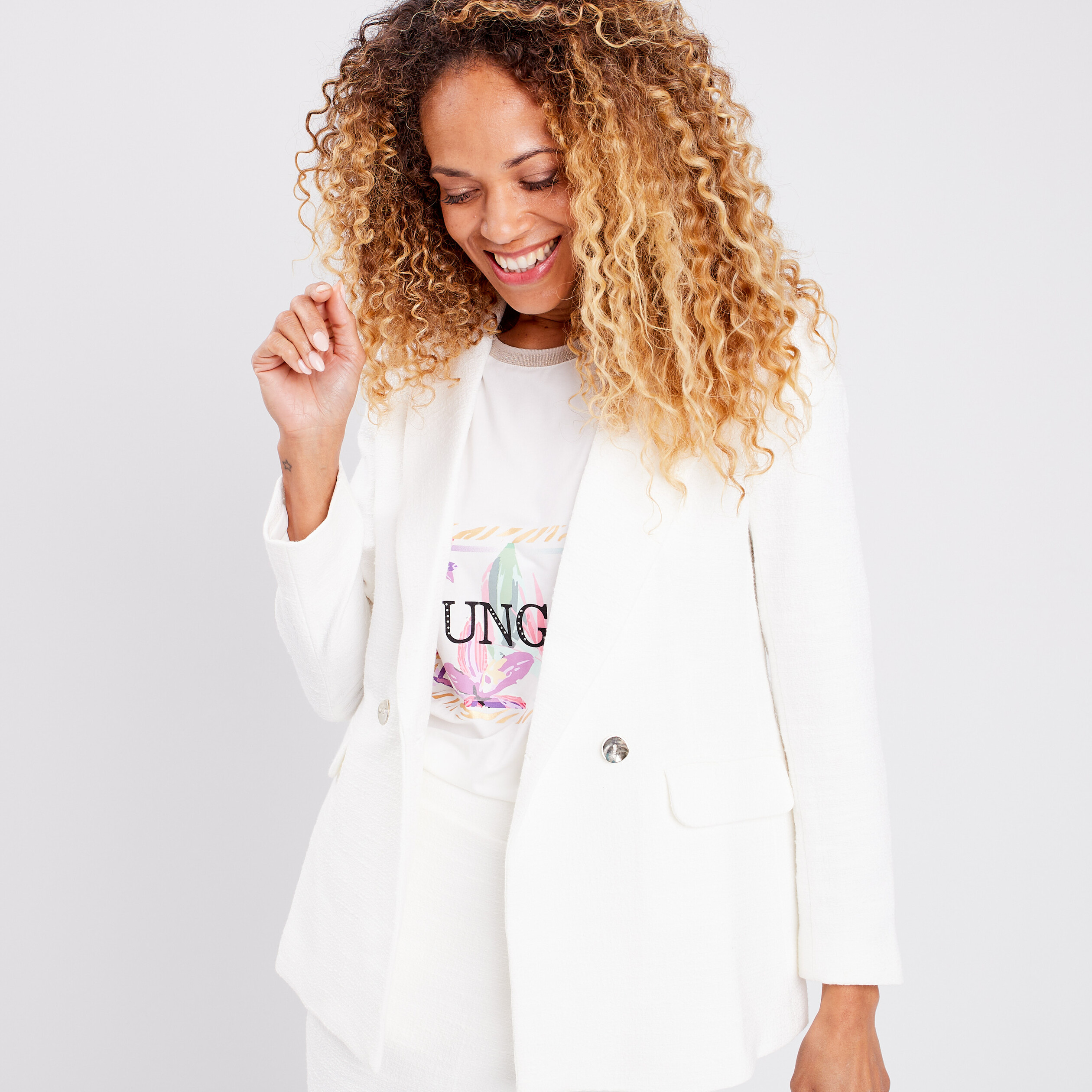 Veste tailleur manches longues ivoire femme | La Halle