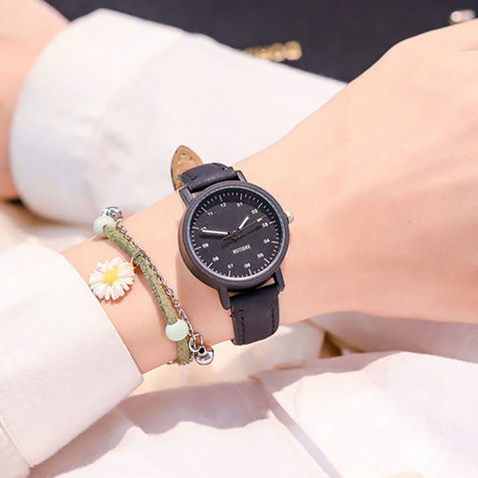 farfi Quarzuhr Damen-Quarzuhr mit rundem Zifferblatt und Quarzwerk, ideal auch als Geschenk