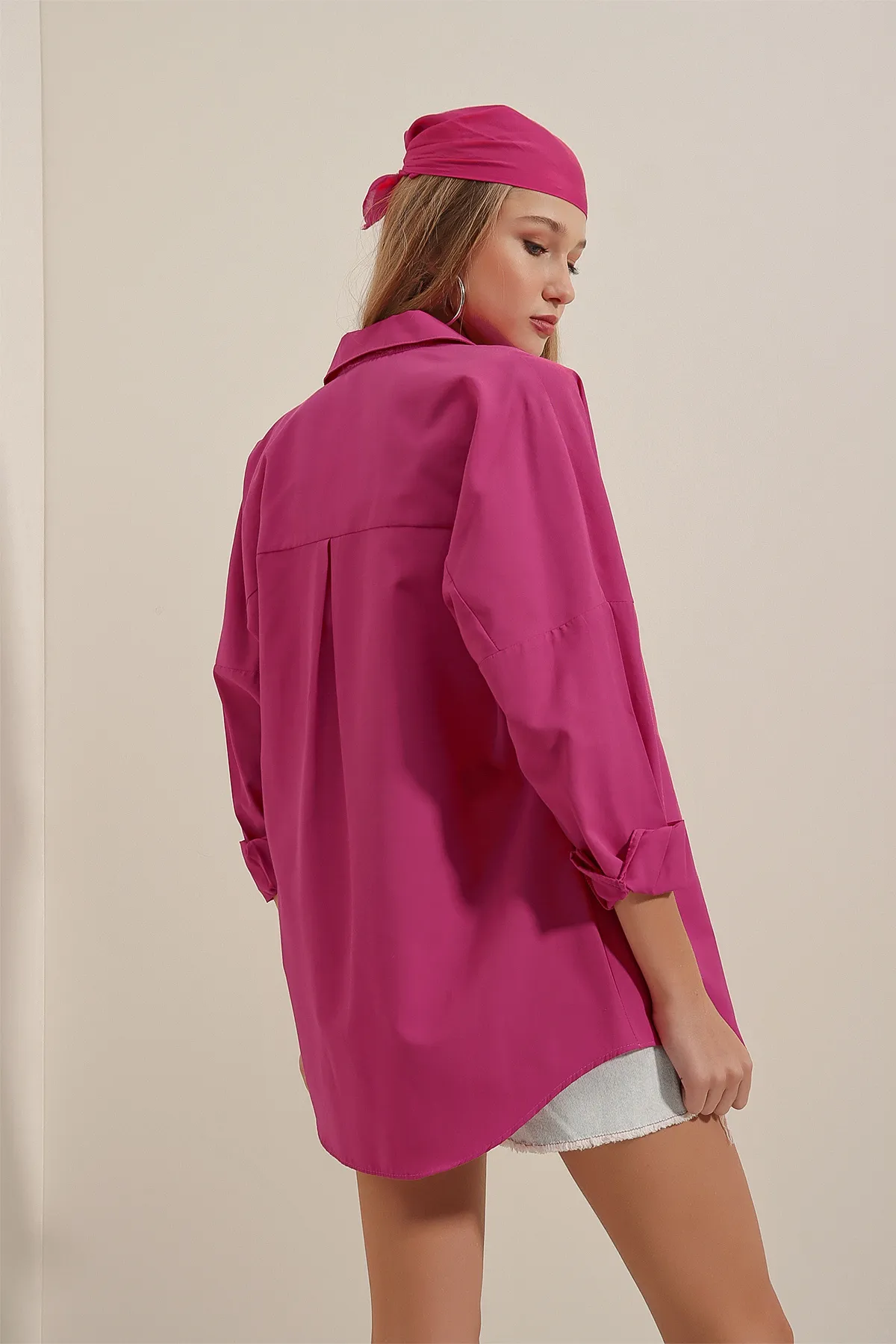 Bigdart  3900 Oversize Long Basic Shirt – Dunkelrosa