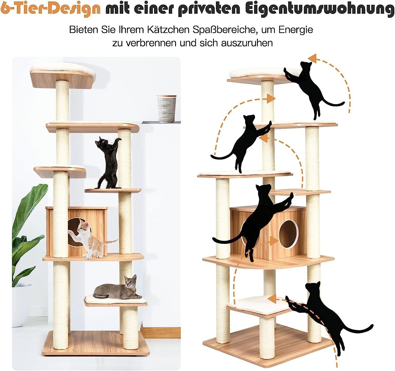 KOMFOTTEU Kratzbaum Katzenbaum 175cm hoch, mit 6 Plattform