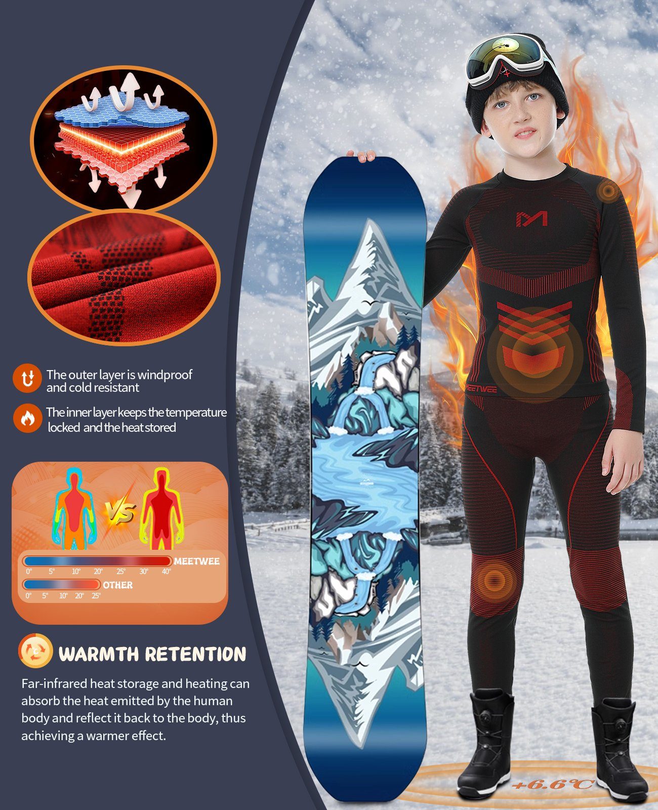 MEETYOO Thermounterhemd Jungen Kinder Thermounterwäsche Set (Funktionswäsche, Skiunterwäsche, Sportunterwäsche Base Layer) Lange Unterhose set Unterhemd und Unterhose
