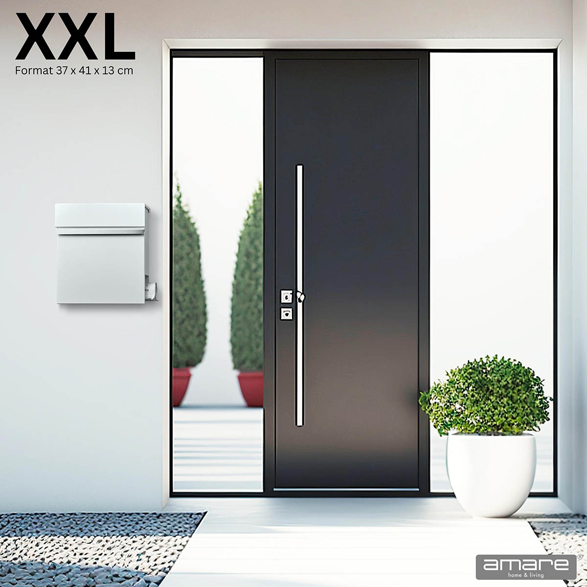 Weles AMARE DESIGN XXL Edelstahl Briefkasten Series 5  - 37 x 41 x 13 cm - Weiß