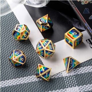 Metal & Enamel Dice Set Rainbow  (7)
