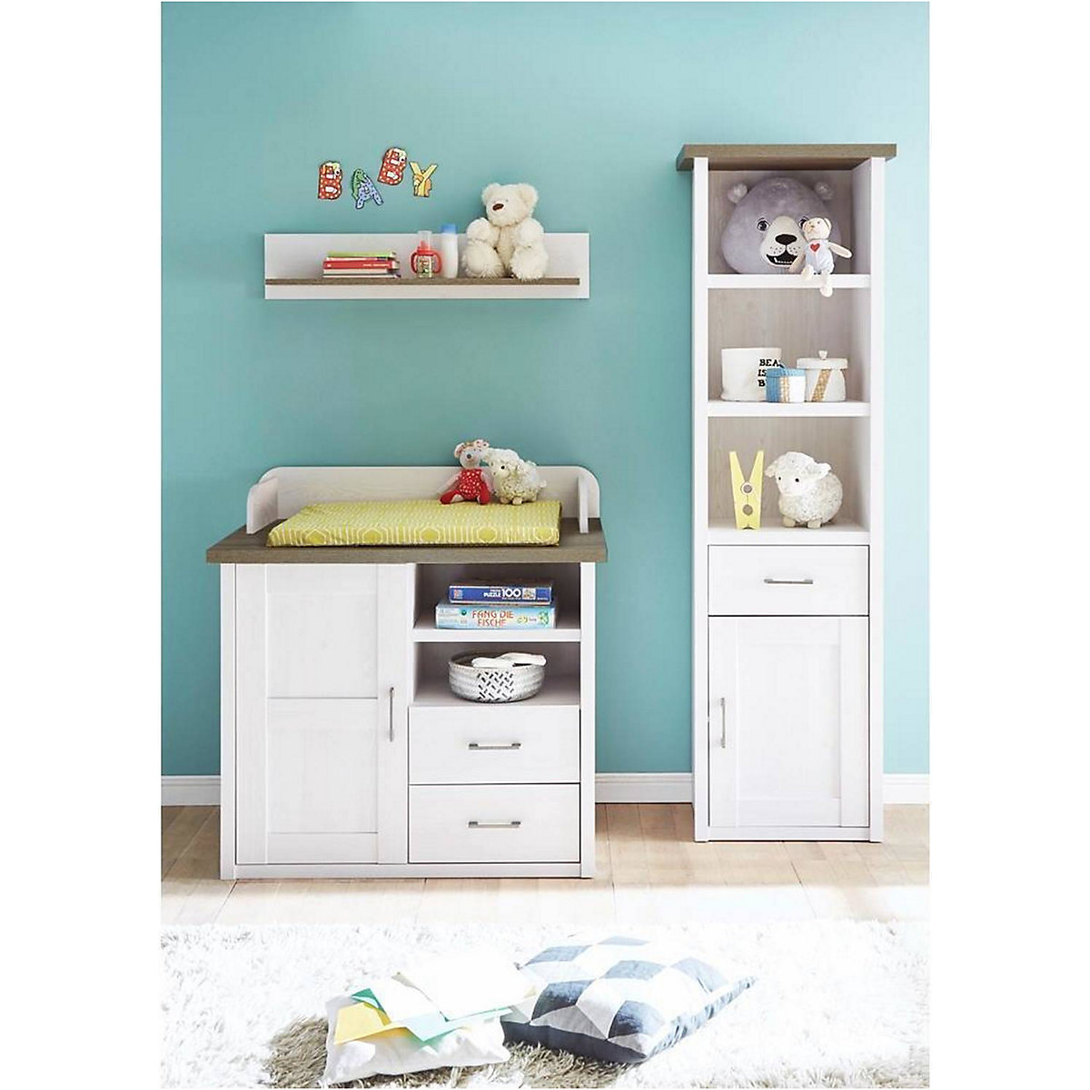 Babymöbel Komplettset LUND-78 in Pinie weiß Nb./Trüffel Eiche Nb., Landhaus Design