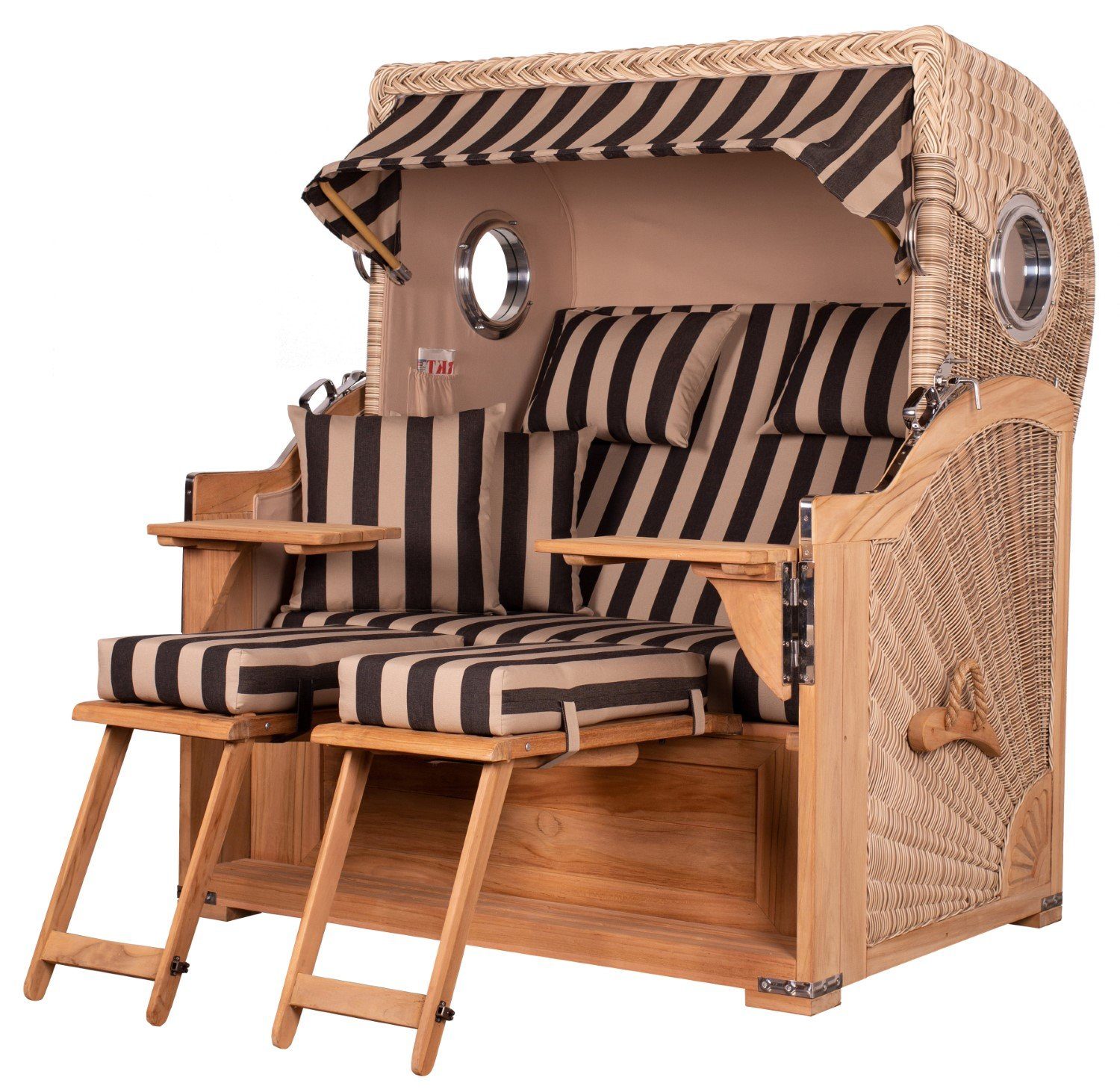bene living Strandkorb Königssee 2,5-Sitzer Teak - PE shell - Modell 581, BxTxH: 142x95x170 cm, Volllieger ca. 175 Grad, Ostsee-Strandkorb Komplettset, inkl. Liftersystem und Bullaugen