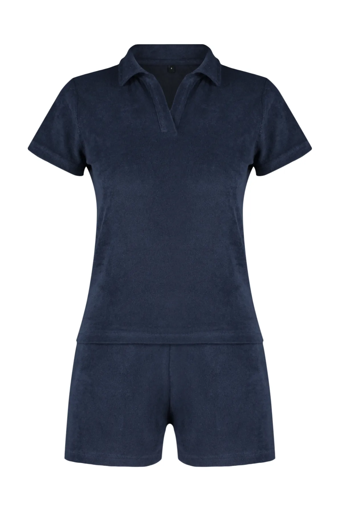 Trendyol Collection  Marineblaues Handtuch-Set mit Polokragen und normaler Passform und gestricktem Unterteil und Oberteil mit normaler Beinlänge TWOSS24AU00021