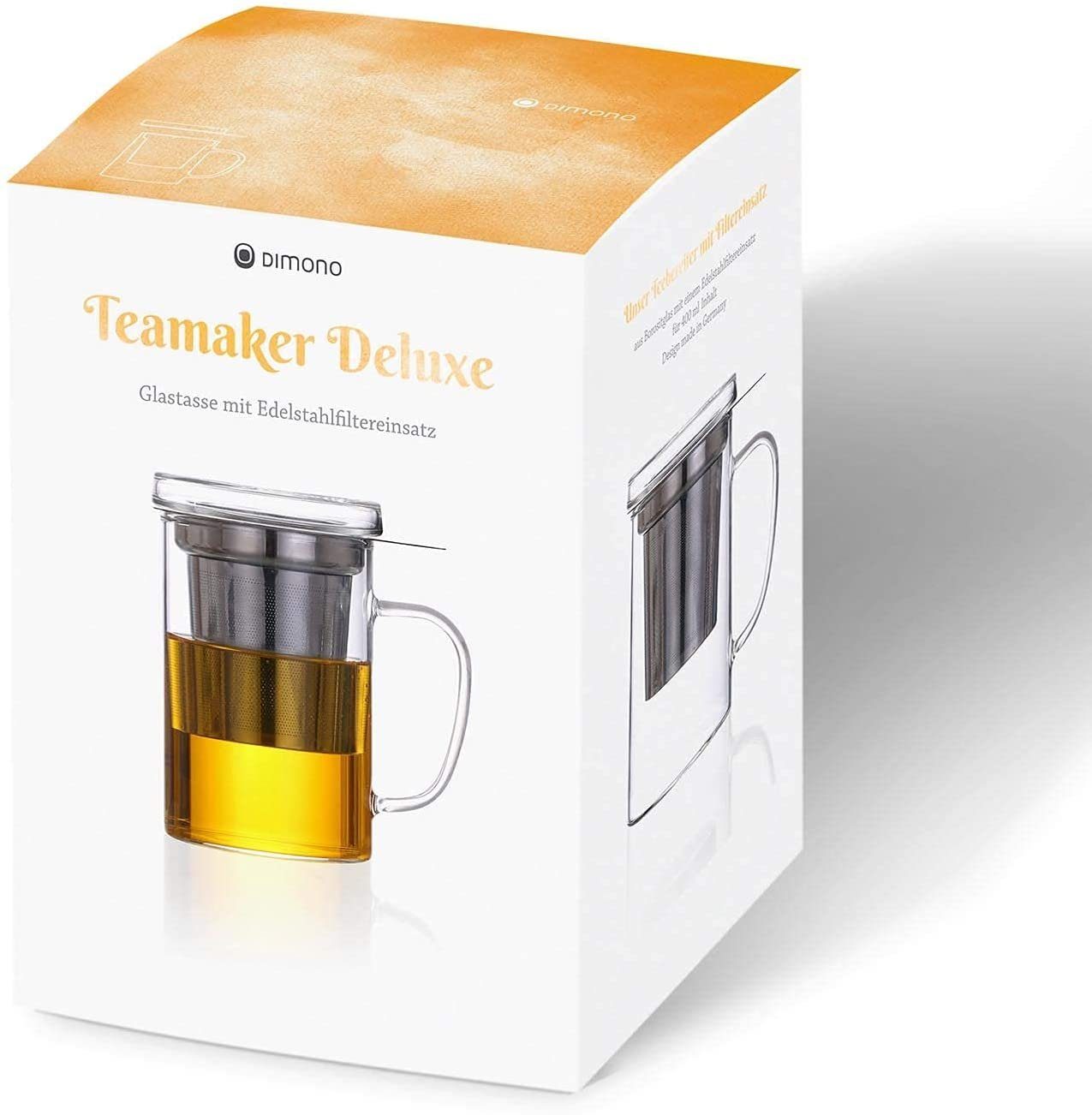 Dimono Teeglas Teebereiter mit Sieb 450 ml, Tee-Filter Tasse mit Deckel