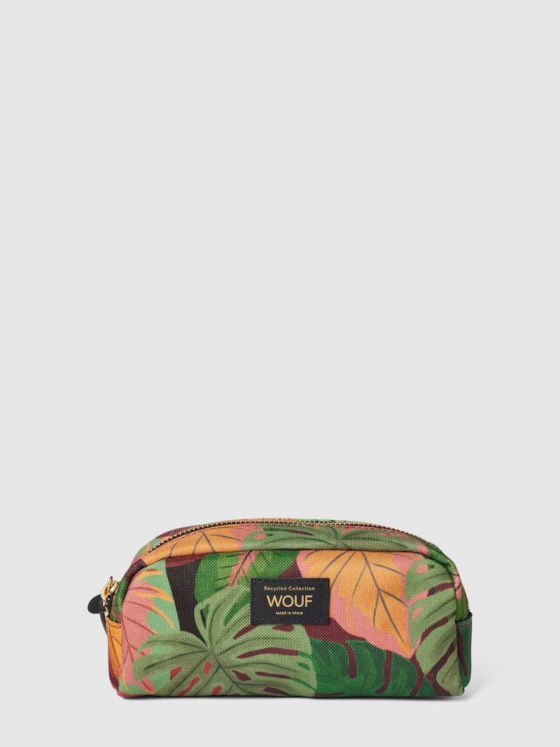 Kosmetiktasche mit Label-Patch Modell 'Mia' in olivgrün