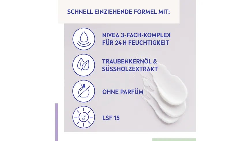 NIVEA Beruhigende Tagespflege 24h Feuchtigkeit Sensible Haut LSF15 50 ml