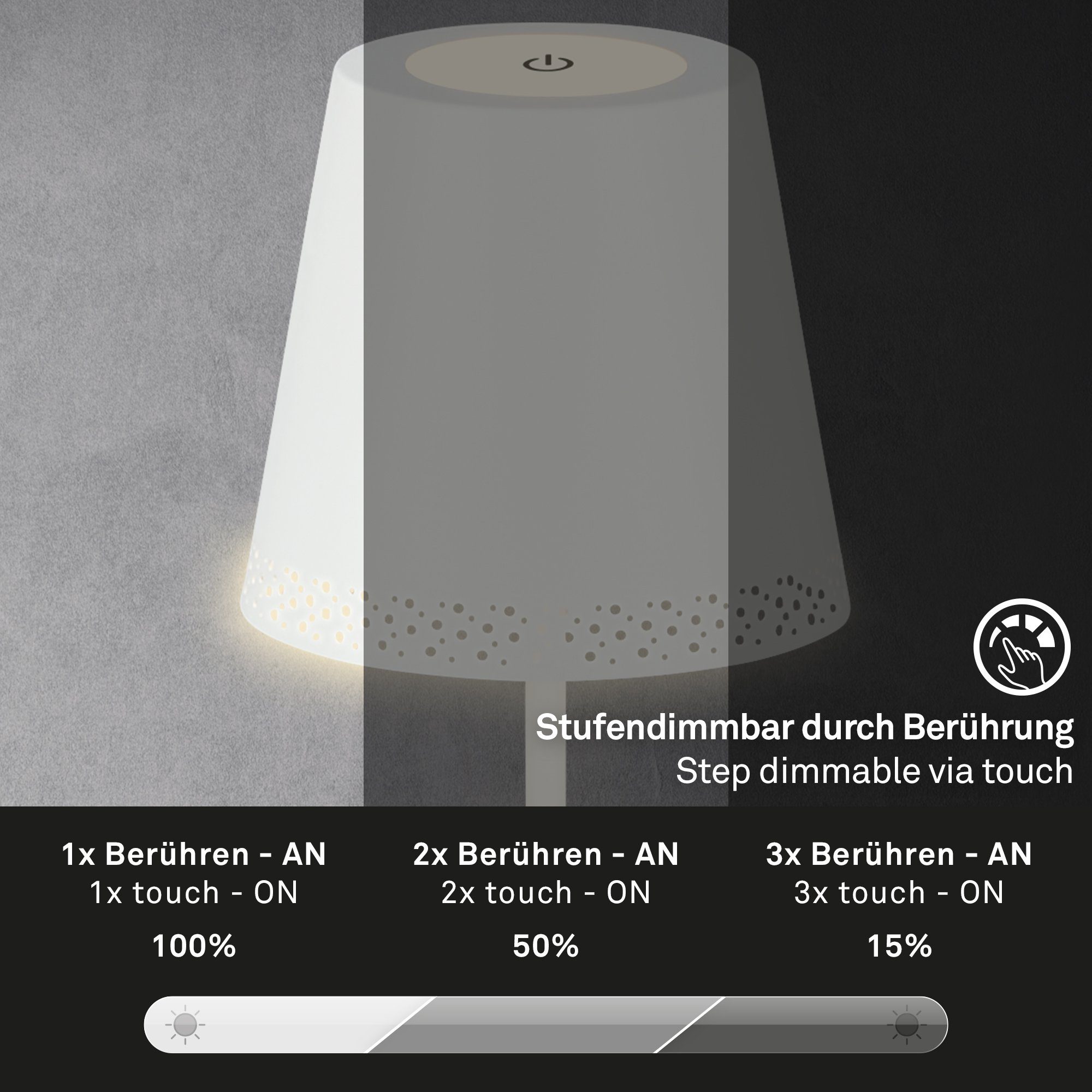 Briloner Leuchten LED Außen-Stehlampe 1438016, LED fest verbaut, Warmweiß, Akku, höhenverstellbar, USB-C, warmweiß, IP44, schwarz, 38-130 cm