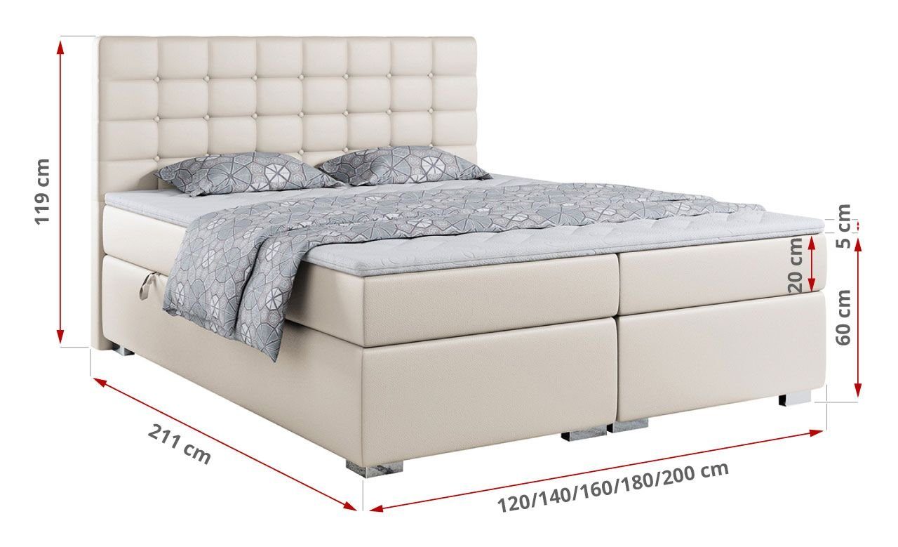 MKS MÖBEL Boxspringbett SUSAN, Doppelbett mit Multipocket-Matratze, Topper-Polsterbett mit Bettkasten
