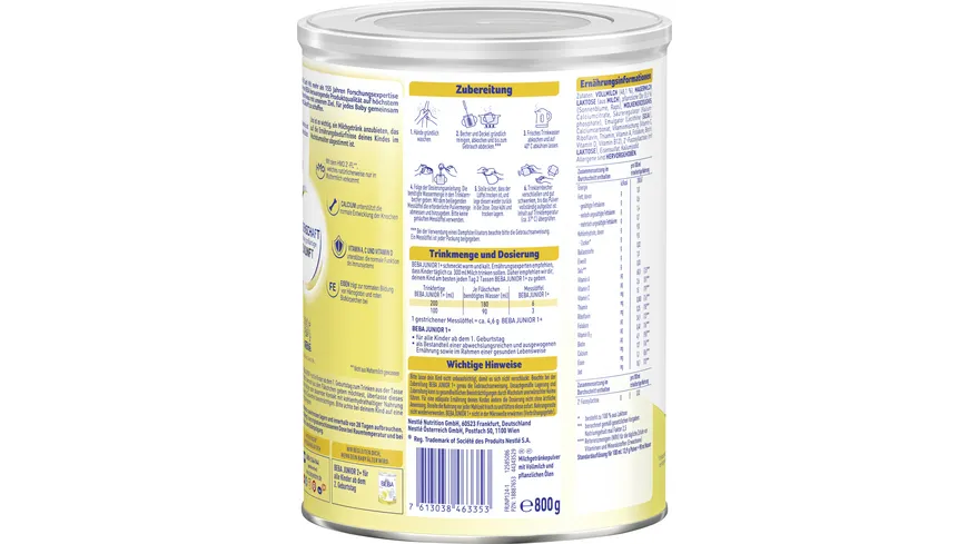 NESTLE BEBA Junior 1 Kindermilch ab dem 1. Geburtstag 800 g