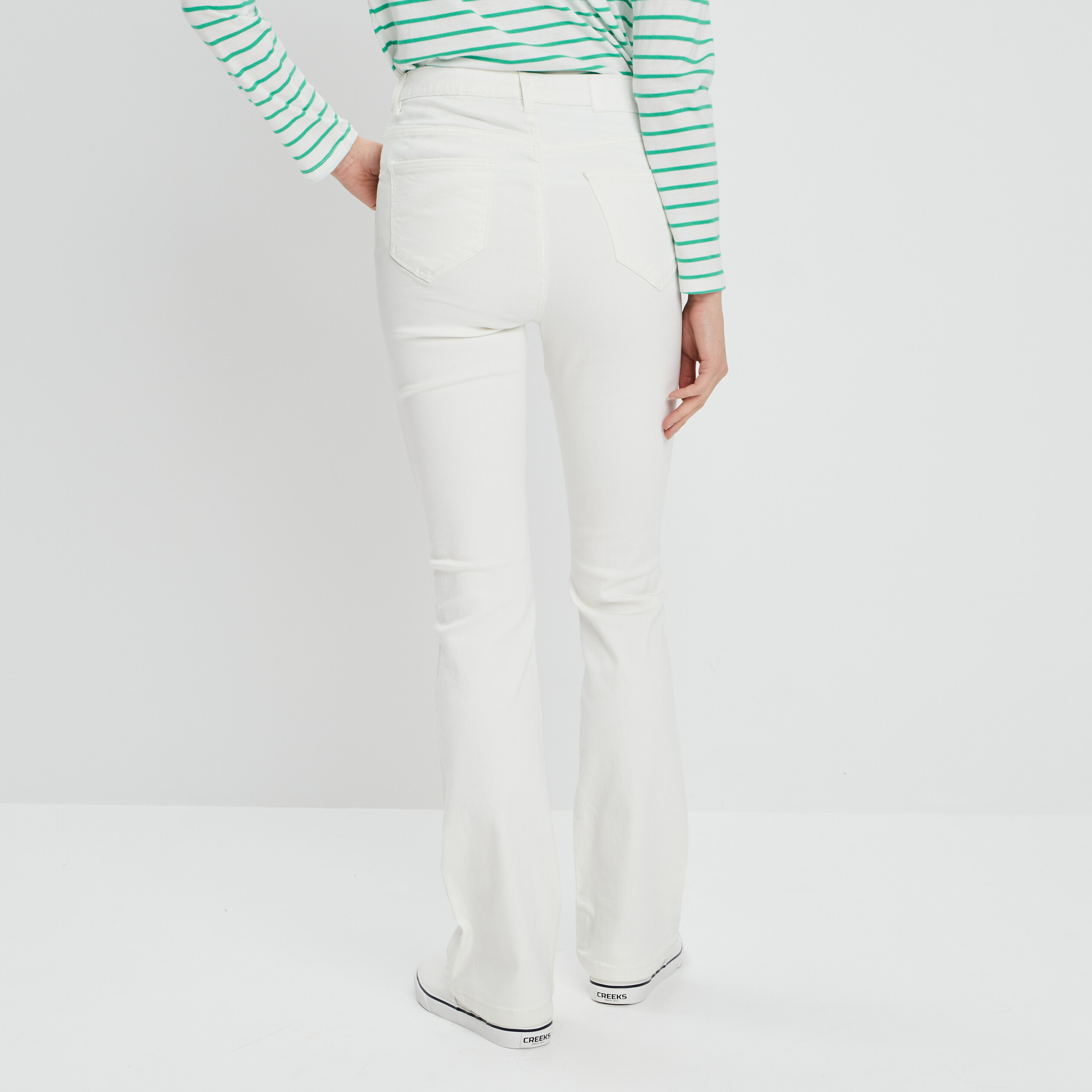 Pantalon flare taille haute ivoire femme | La Halle